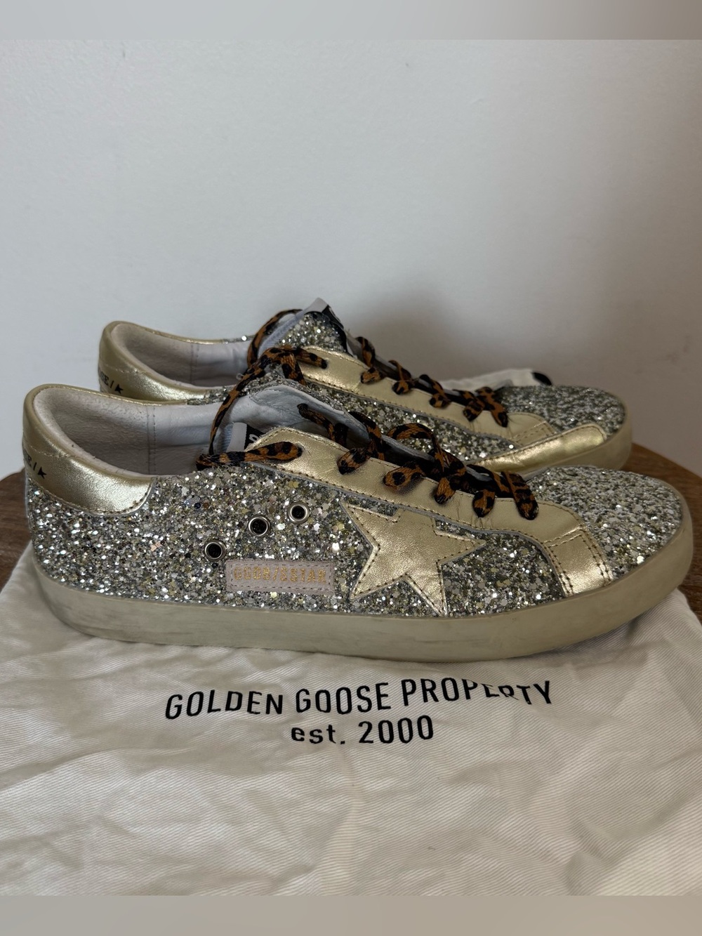 Golden Goose Women's Super-Star in silver glitter with ice-gray suede star